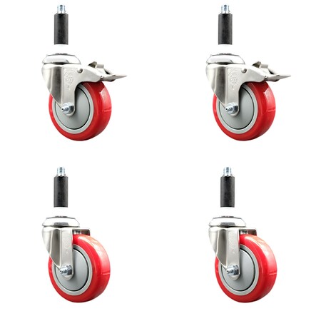 Service Caster 4 Inch 316SS Red Poly Swivel 3/4 Inch Expanding Stem Caster Lock Brake, 2PK SS316TTLEX20S414-PPUB-RED-2-S-2-34